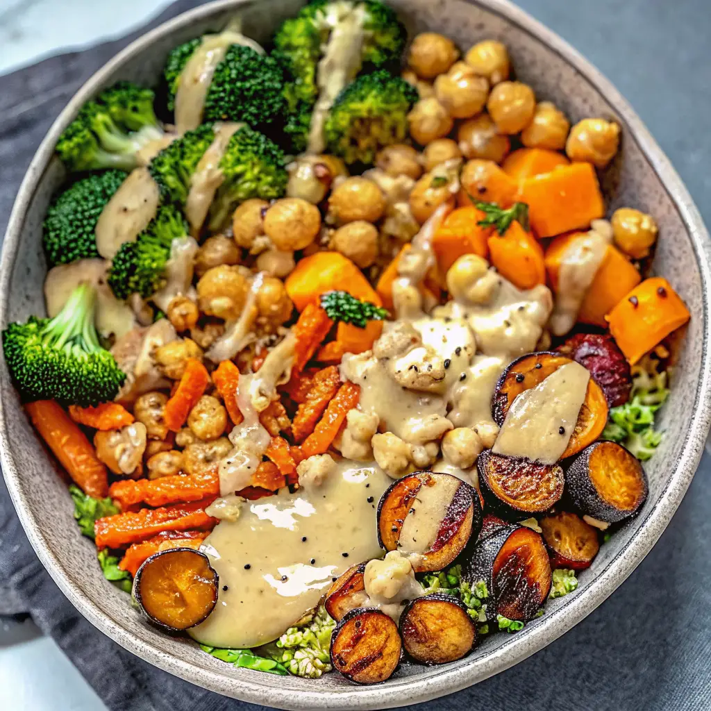Roasted Veggie Chickpea Bowls With Maple Dijon Dressing
