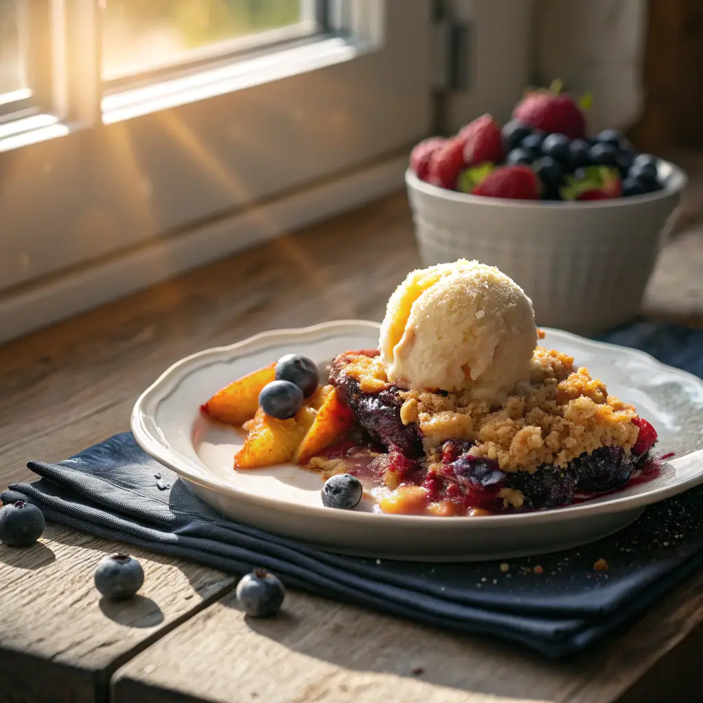 Blueberry Nectarine Crisp: A Deliciously Simple Family Favorite 8 Blueberry Nectarine Crisp served with ice cream
