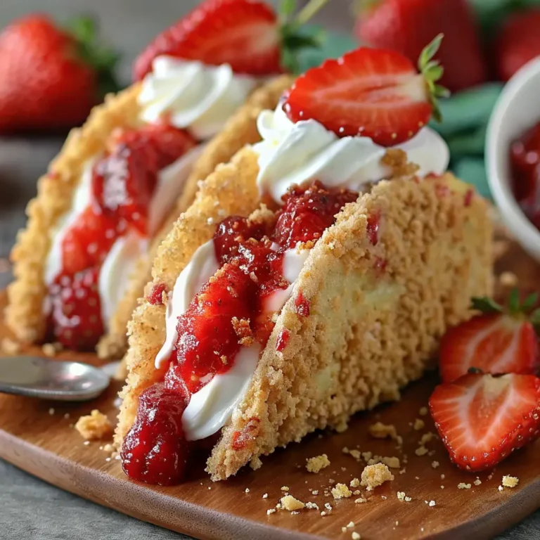 Strawberry Crunch Cheesecake Tacos dessert with creamy filling and strawberry crumble