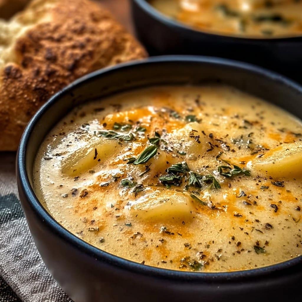 Hearty Cheddar Garlic Herb Potato Soup Recipe