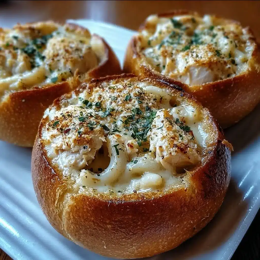 Chicken Alfredo Garlic Bread Bowls