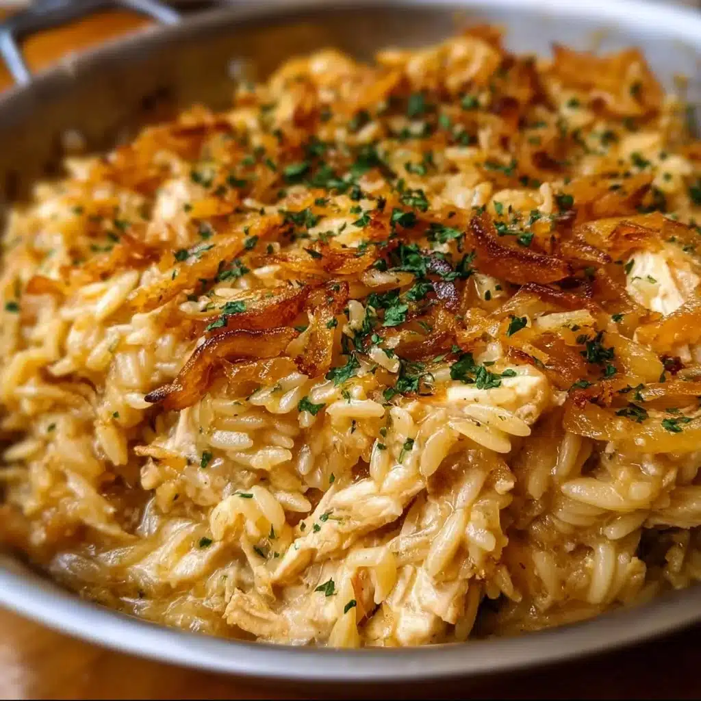 French Onion Chicken Orzo Casserole