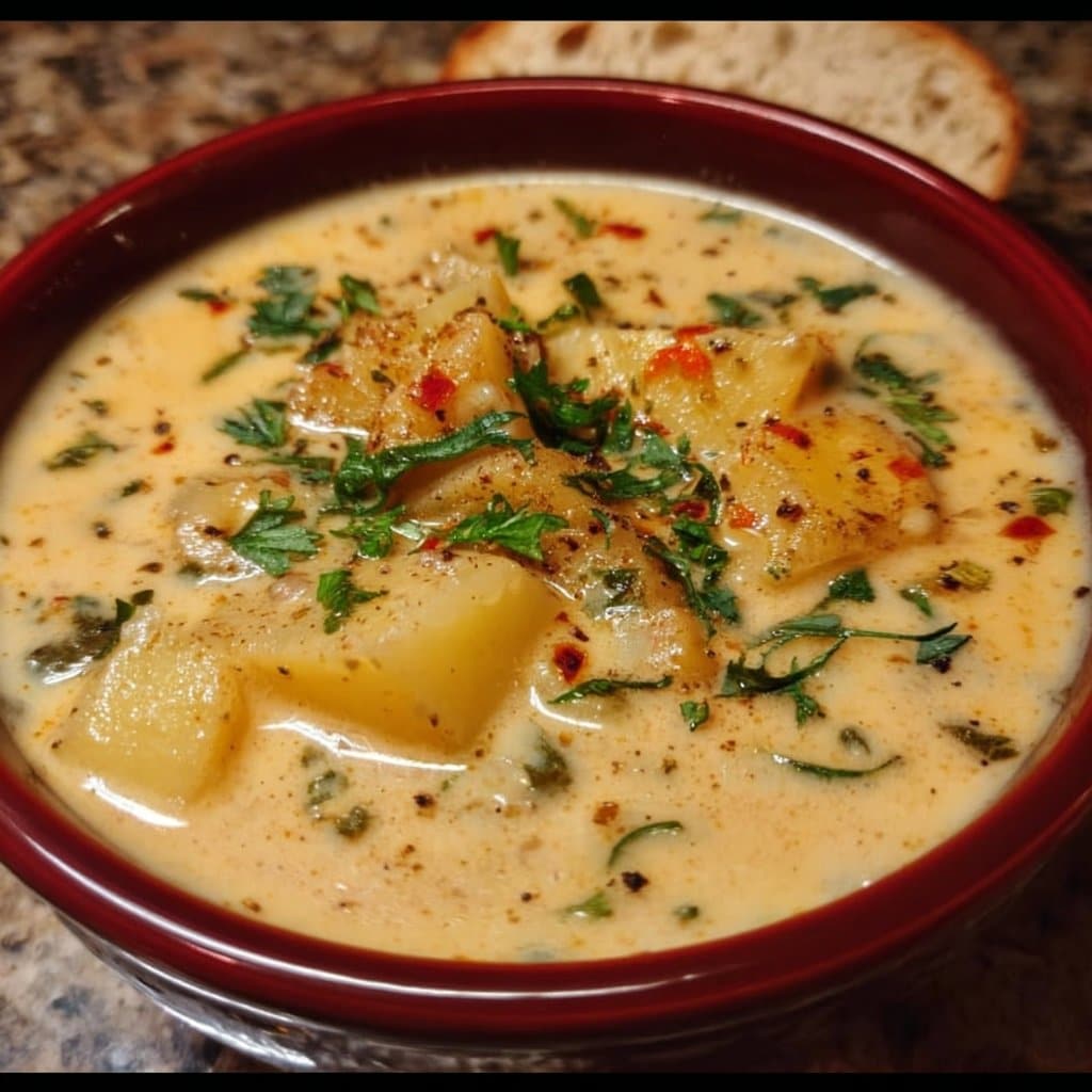 Hearty Cheddar Garlic Herb Potato Soup Recipe