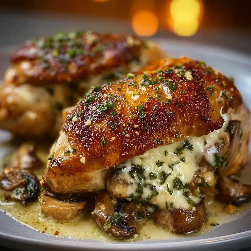 Cheesy Garlic Butter Mushroom Stuffed Chicken