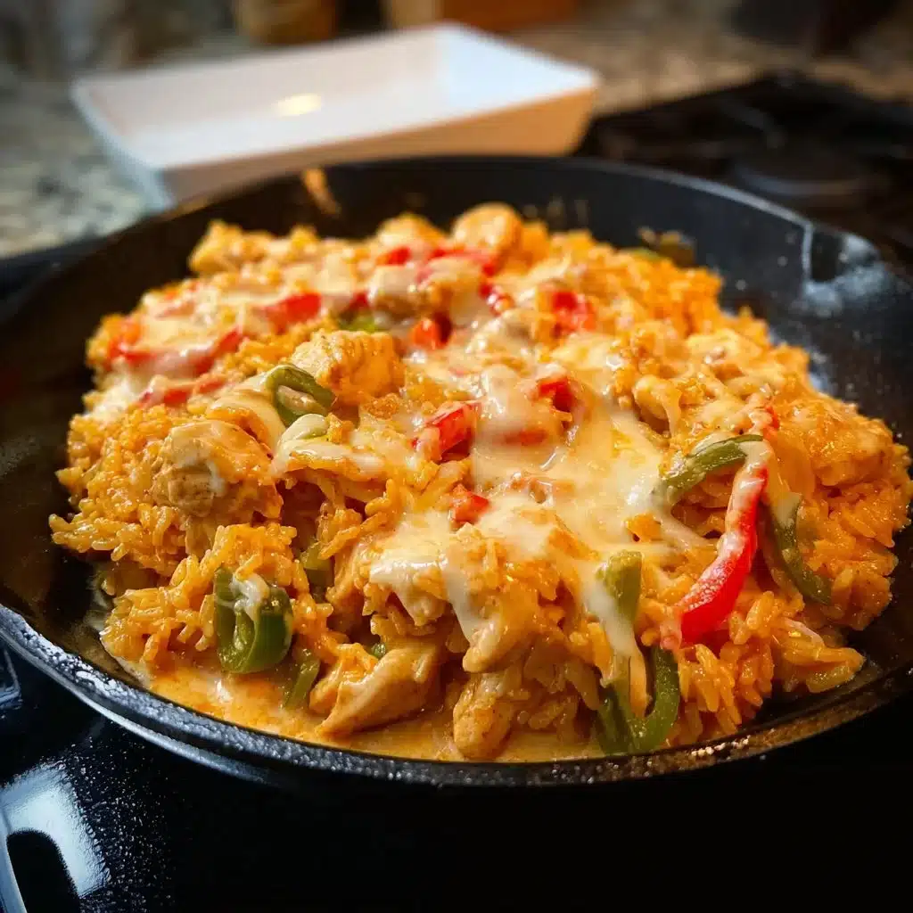 Cheesy Queso Chicken Fajita Rice Skillet