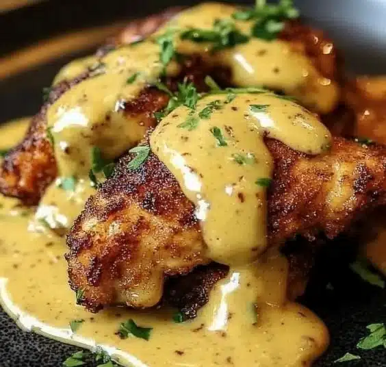 Pretzel Chicken with Mustard-Cheddar Sauce