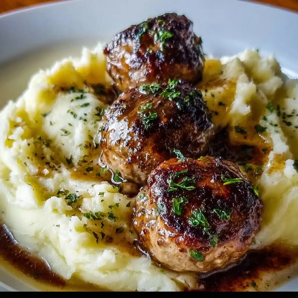Salisbury Steak Meatballs with Garlic Herb Mashed Potatoes