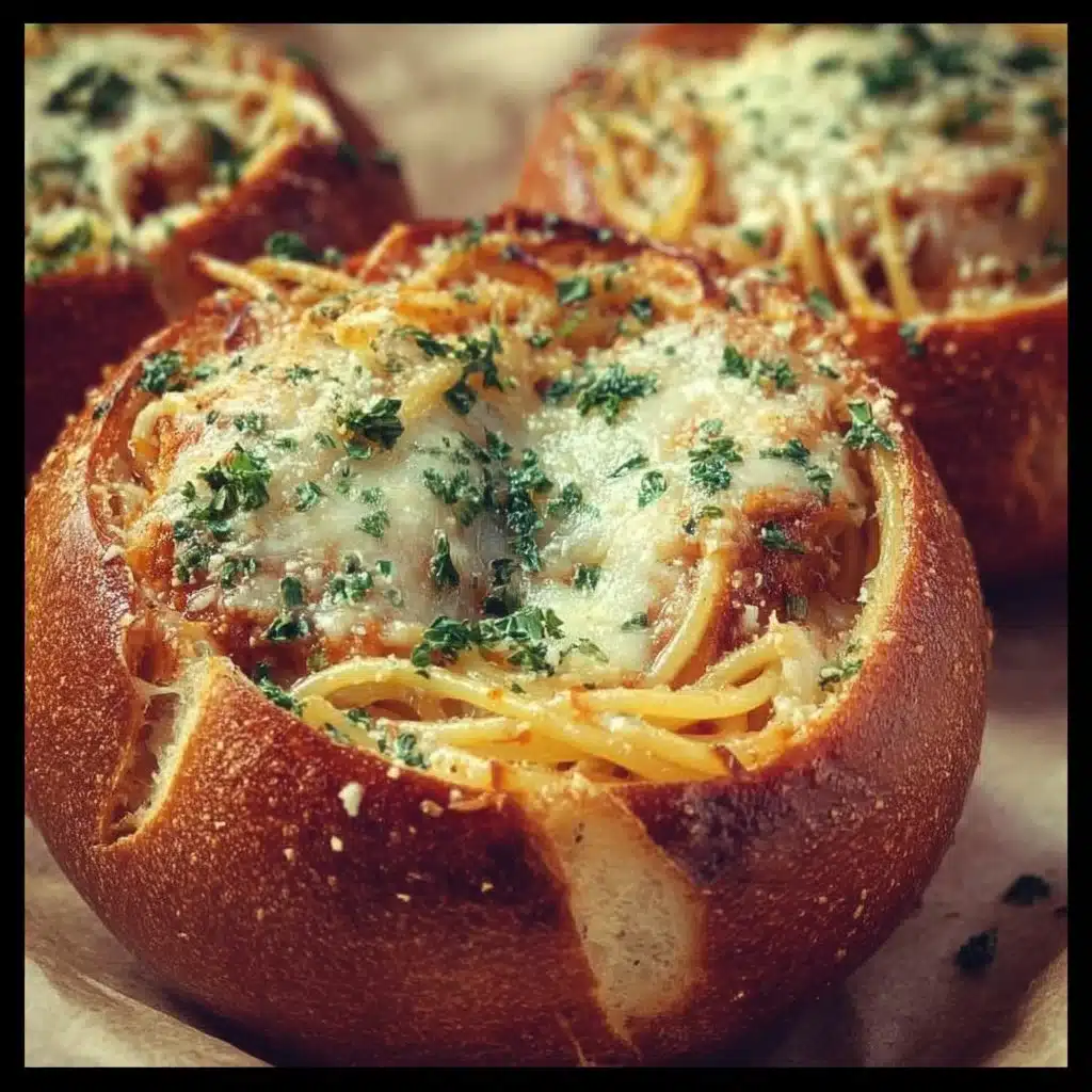 Spaghetti Garlic Bread Bowls