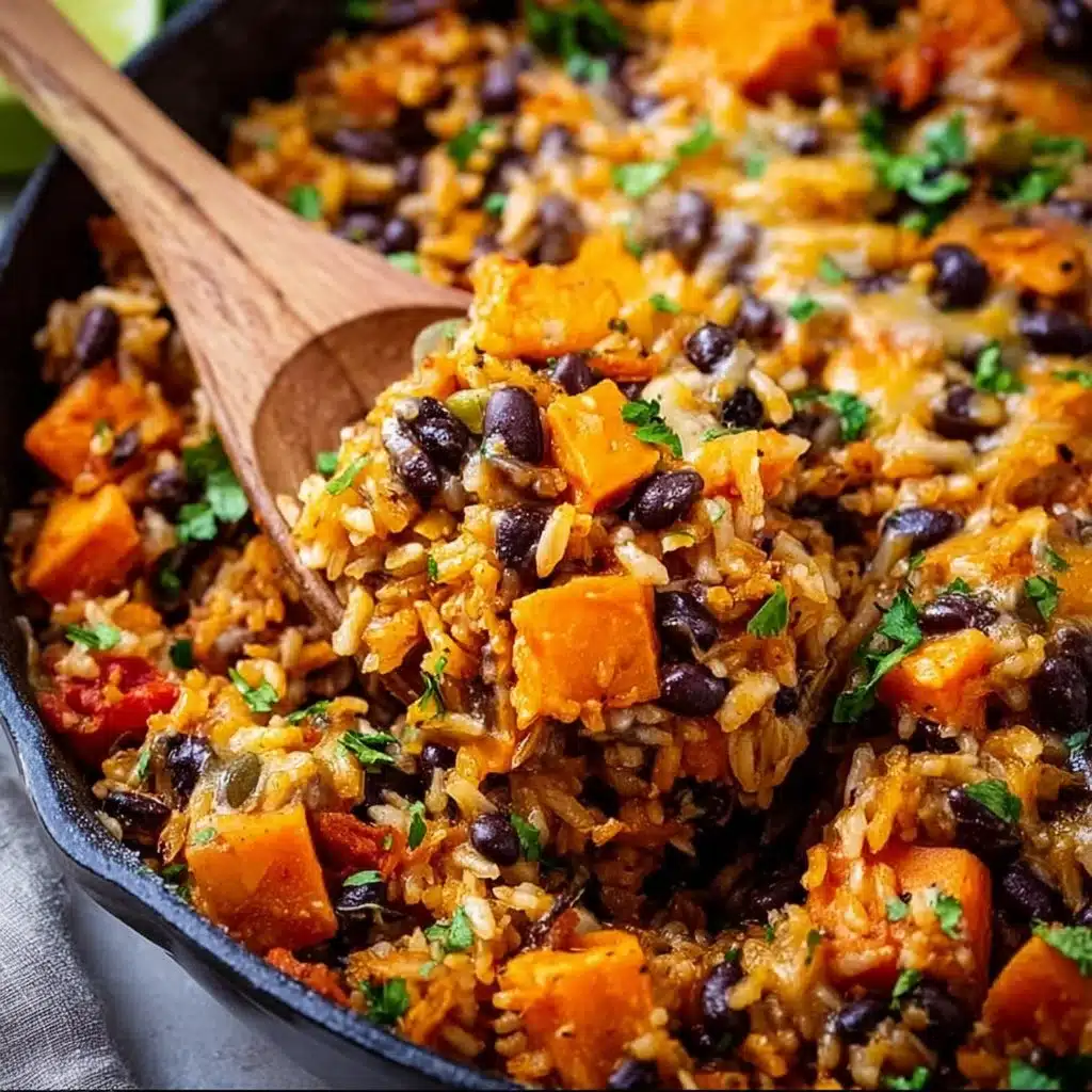 This easy, one pan, Southwest Sweet Potato, Black Bean and Rice Skillet is a hearty and … | Vegetarian recipes dinner, Healthy vegetarian dinner, Healthy vegetarian