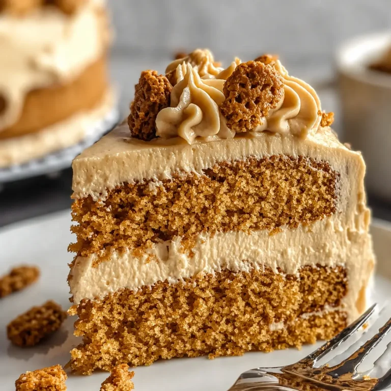 Biscoff Cookie Butter Cake with cookie butter frosting and crushed cookies.