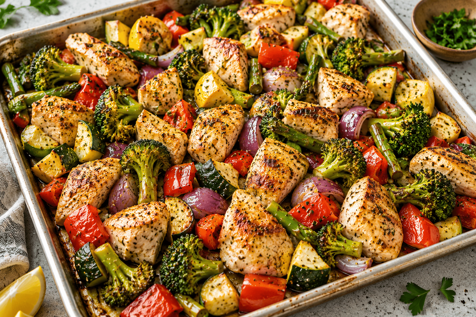 Healthy Sheet Pan Chicken and Vegetables 5 Healthy Sheet Pan Chicken and Vegetables preparation and serving view