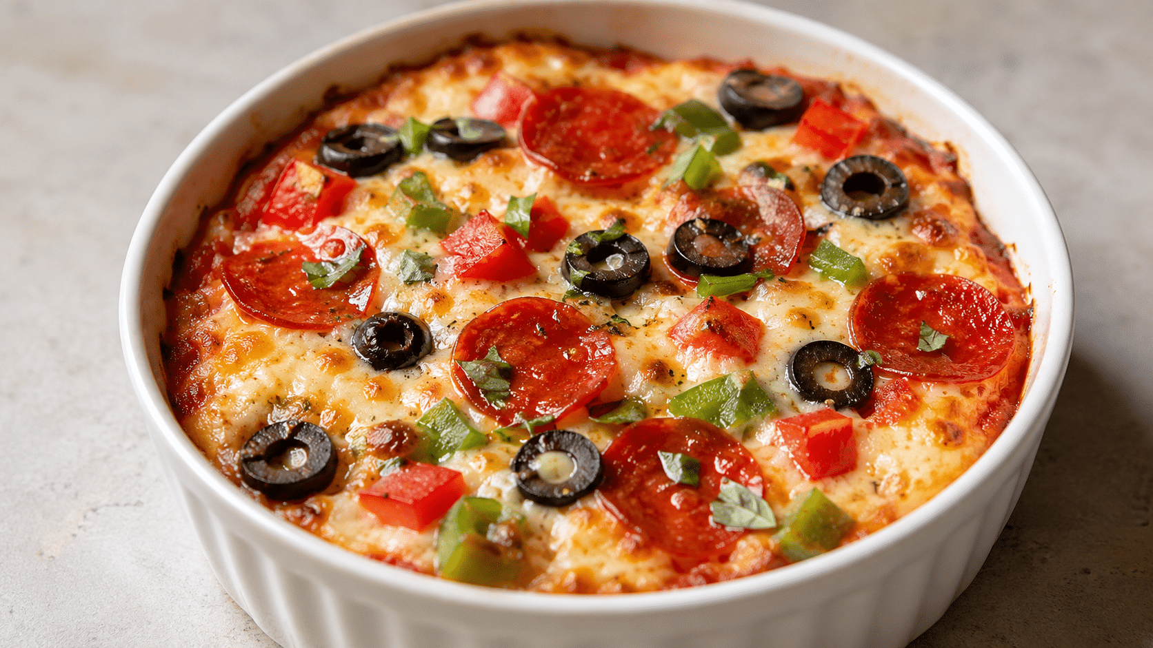 Keto Cottage Cheese Pizza Bowl preparation and serving view