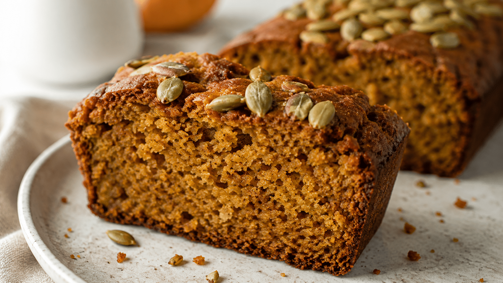 High Protein Pumpkin Bread preparation and serving view