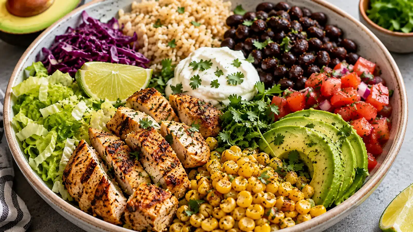 Healthy Chicken Burrito Bowl 5 Healthy Chicken Burrito Bowl preparation and serving view