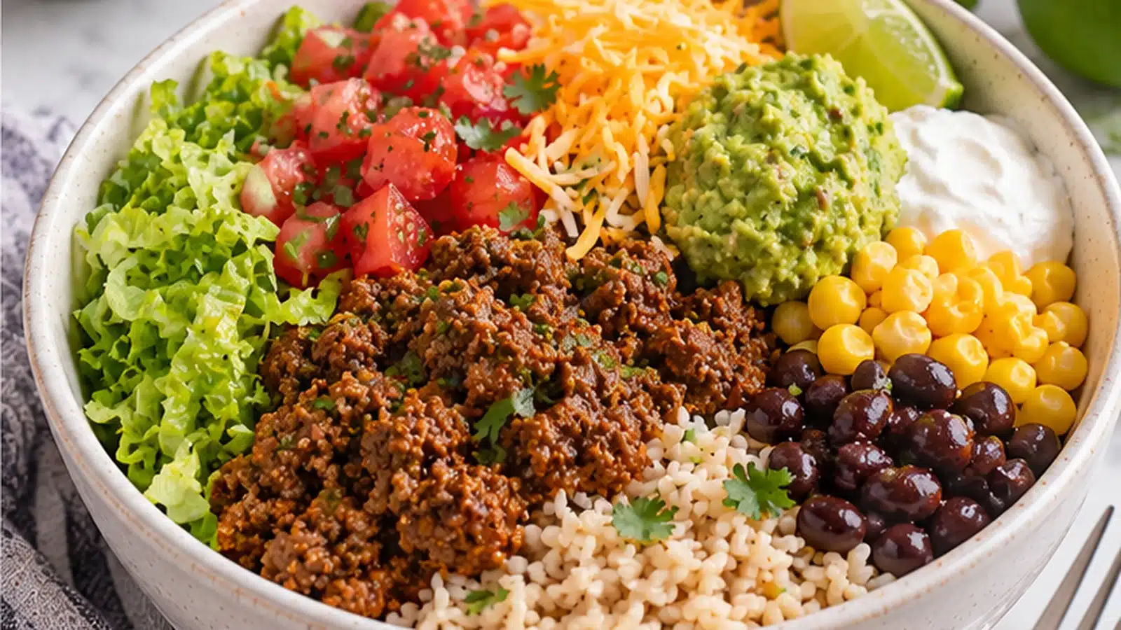 Healthy Taco Bowl preparation and serving view