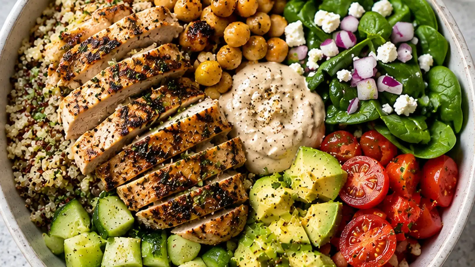 High Protein Chicken Bowl 5 High Protein Chicken Bowl preparation and serving view